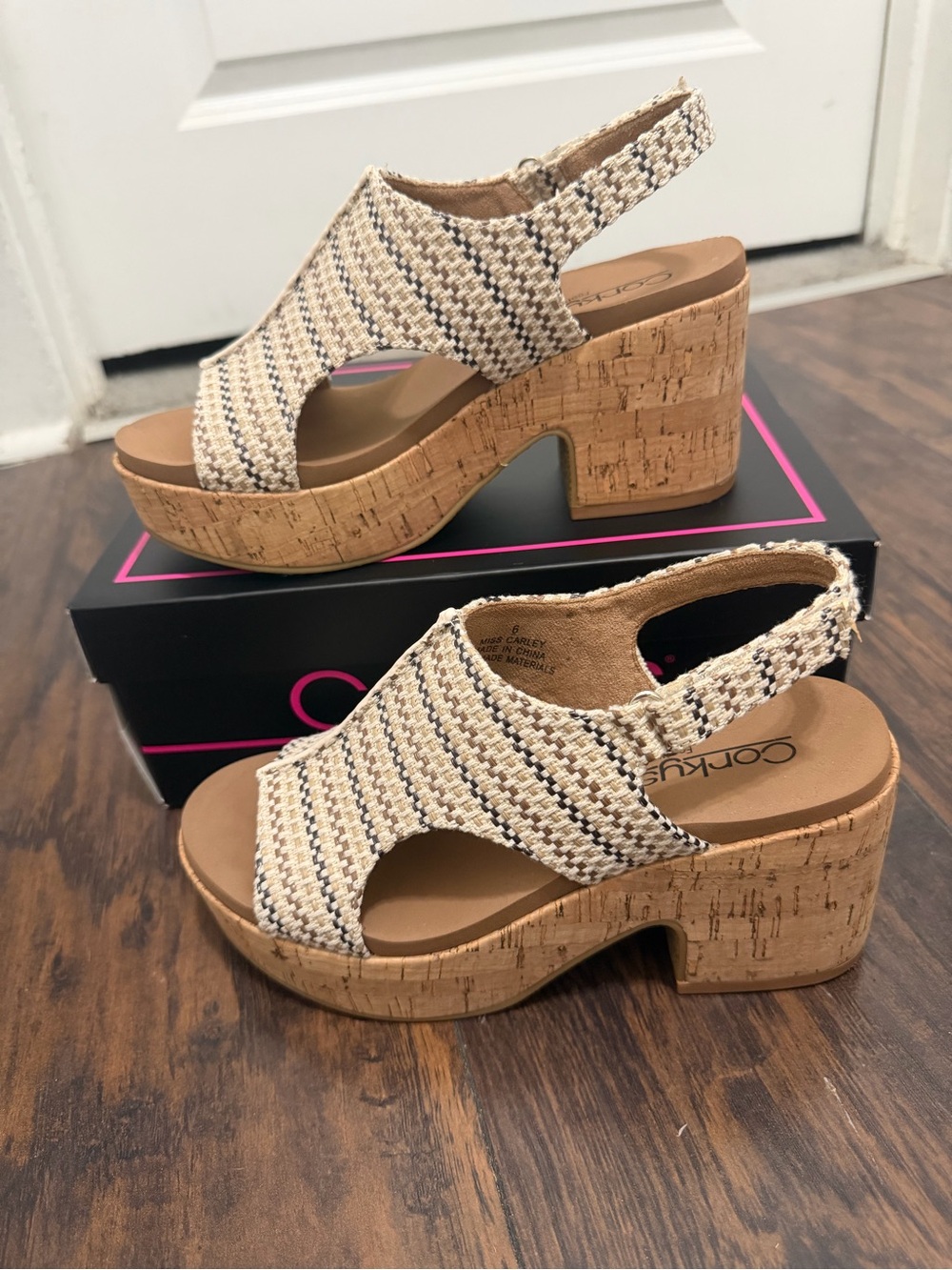 Corkys Beige Woven Platform Slingback Sandals